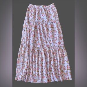 Seven Wonders NWT lavendr multi floral md wght lined ruffl tier maxi skrt SZ L